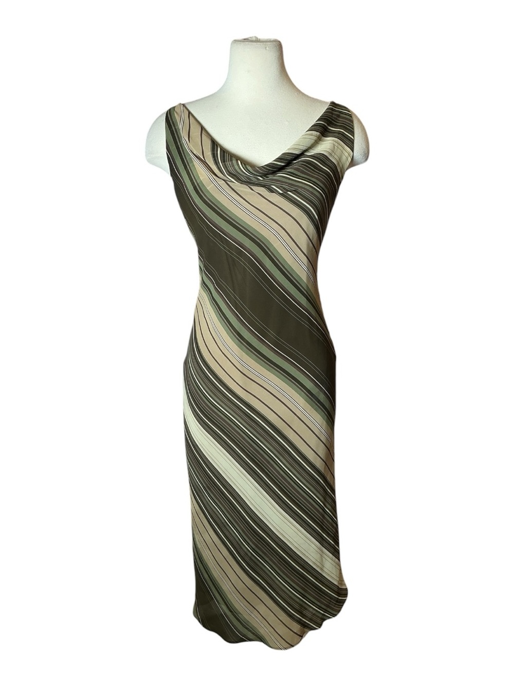 Vintage Y2K Striped Cowl Neck Sleeveless Midi Dress